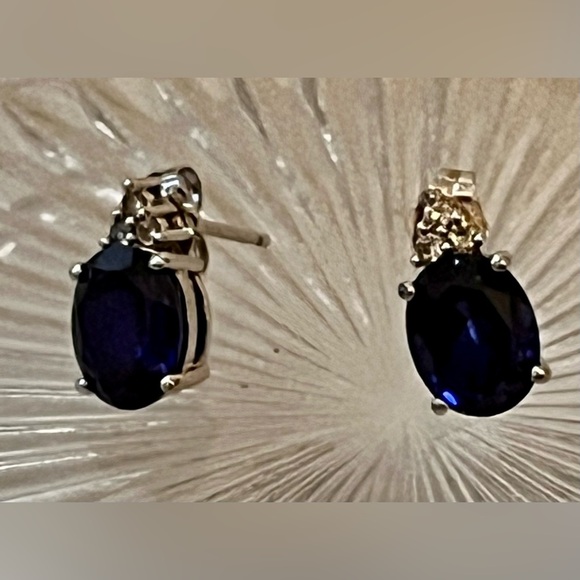 Elegant Sterling Silver with Blue Sapphire and Diamond like Gem Earrings Shining - Picture 10 of 17